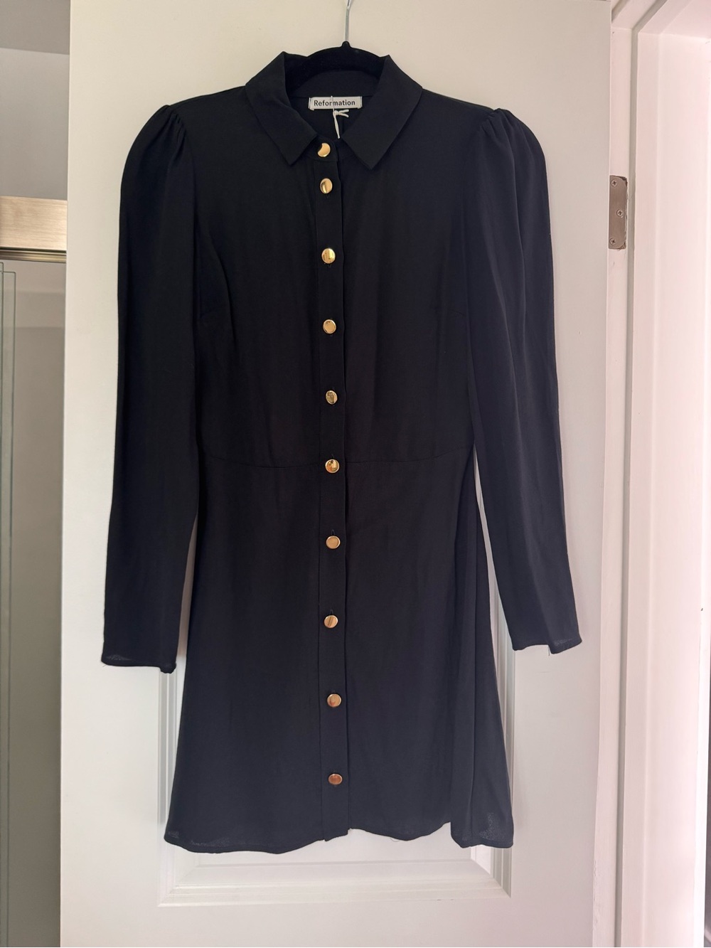 Reformation Black Button-Front Long-Sleeve Mini Dress - Picture 2 of 5